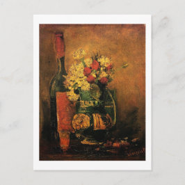 Cartão Postal De Festividades Vase com cravos e Rosas e uma garrafa