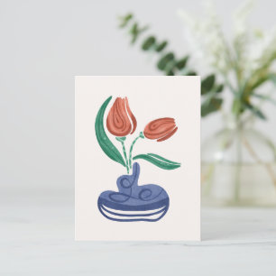 Cartão Postal De Festividades Vase Moderno com Tulipas   Arte Floral Estática