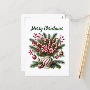 Cartão Postal De Festividades Vaso de hortelã-pimenta de Natal feliz