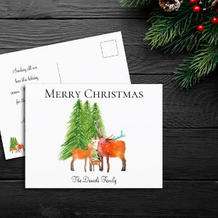 Cartão Postal De Festividades Veado de Natal em Neve