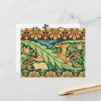 Cartão Postal De Festividades Veado e Coelho de Natal Vitoriano - Walter Crane