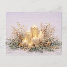 Cartão Postal De Festividades Vela de Natal Botânica em Aquarela Neutra e Morna