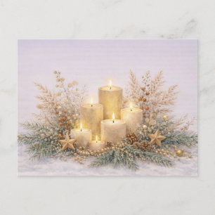 Cartão Postal De Festividades Vela de Natal Botânica em Aquarela Neutra e Morna