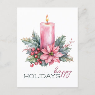 Cartão Postal De Festividades Vela de Natal Elegante Watercolor