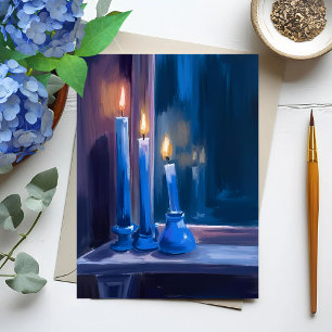 Cartão Postal De Festividades Velas de Hanukkah Azuis Aquarela