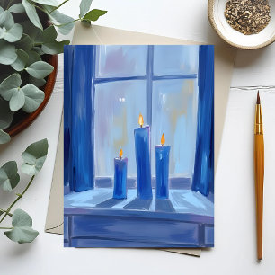 Cartão Postal De Festividades Velas de Hanukkah Azuis Aquarela