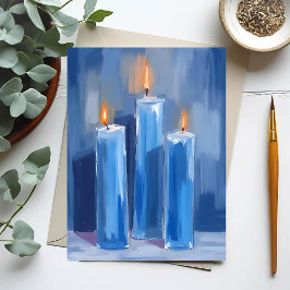 Cartão Postal De Festividades Velas de Hanukkah em Aquarela Azul