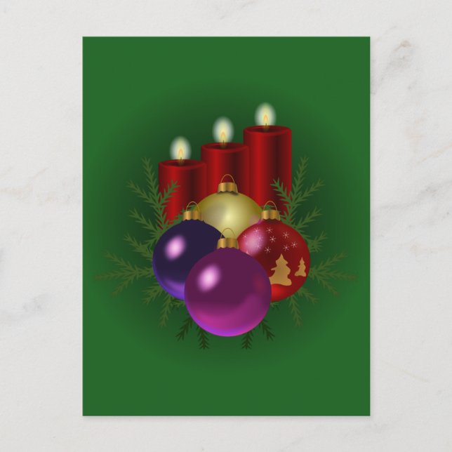 Cartão Postal De Festividades Velas de Natal em Férias Verdes (Frente)
