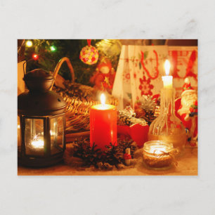 Cartão Postal De Festividades Velas no Natal