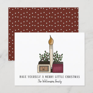 Cartão Postal De Festividades Velas Rústicas e Bagas de Natal