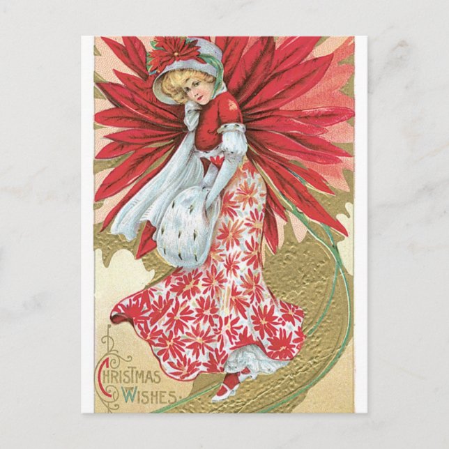 Cartão Postal De Festividades Velha Senhora de Poinsettia de Natal Moda (Frente)