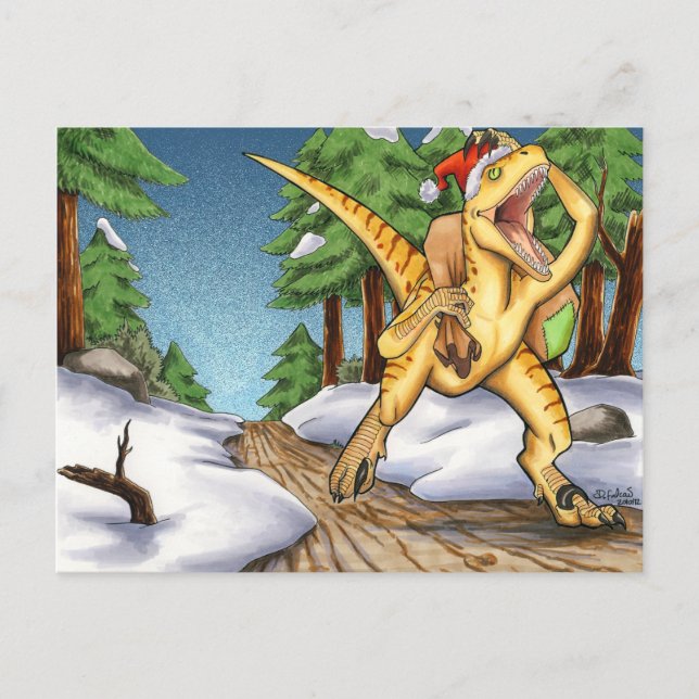 Cartão Postal De Festividades Velociraptor de papais noeis (Frente)