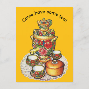 Cartão Postal De Festividades Venha tomar um chá!