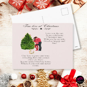 Cartão Postal De Festividades Verdadeiro Amor no Natal Casal Romântico Poema