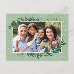 Cartão Postal De Festividades Verde Botânico Moderno Foto Feliz Natal