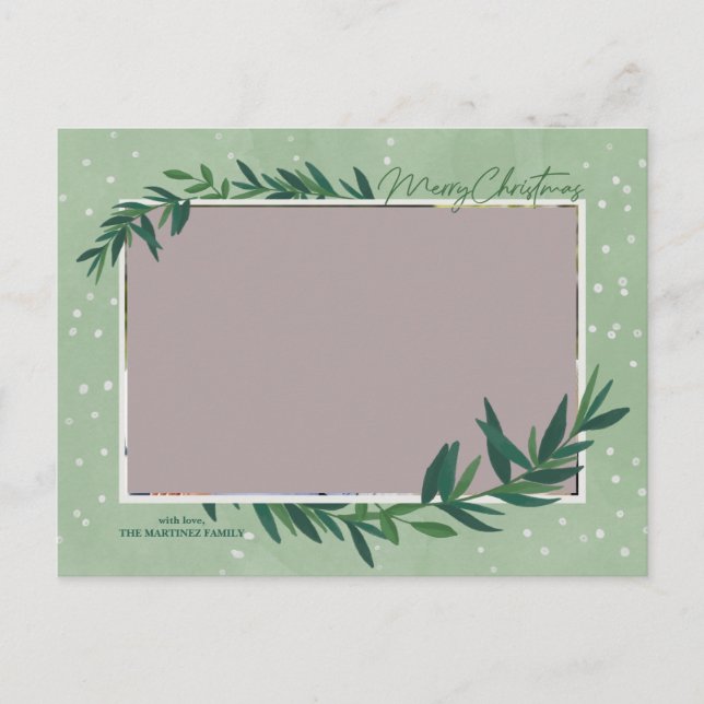 Cartão Postal De Festividades Verde Botânico Moderno Foto Feliz Natal (Frente)