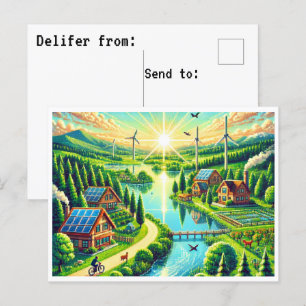 Cartão Postal De Festividades Verde - Cartão-postal com pixel de 16 bits retrô