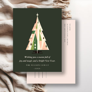Cartão Postal De Festividades Verde da Floresta Negra Geométrica da Árvore de Na