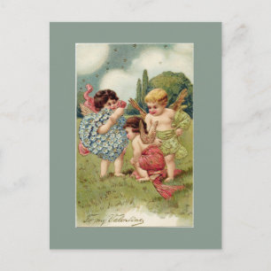 Cartão Postal De Festividades Verde dos querubins dos namorados