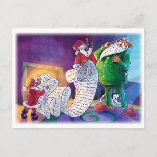 Cartão Postal De Festividades Verifique duas vezes Papais noeis