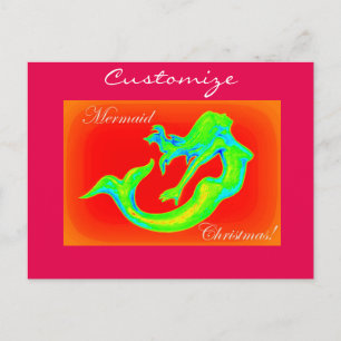 Cartão Postal De Festividades vermelho de natal da sereia