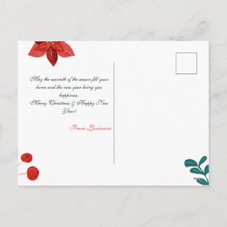 Cartão Postal De Festividades Vermelho e Verde Clássico Floral Natal