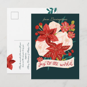 Cartão Postal De Festividades Vermelho e Verde Clássico Floral Natal