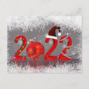 Cartão Postal De Festividades Vermelho Festivo Feliz Natal Ano Novo 2022
