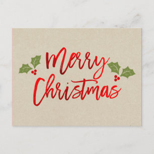 Cartão Postal De Festividades Vermelho Folheado a Fóil Natal Moderno Script Feri