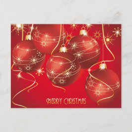 Cartão Postal De Festividades Vermelho Trendy, Enfeites de natal Ouros Flocos de