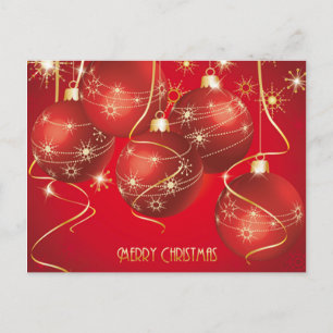 Cartão Postal De Festividades Vermelho Trendy, Enfeites de natal Ouros Flocos de