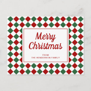 Cartão Postal De Festividades Vermelho Verde Xadrez Festivo Feliz Natal