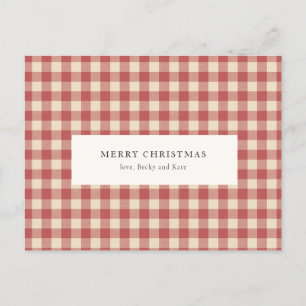 Cartão Postal De Festividades Vermelho Xadrez Rústico Natal Moderno
