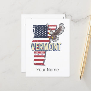 Cartão Postal De Festividades Vermont United States Retro State Map Vintage EUA