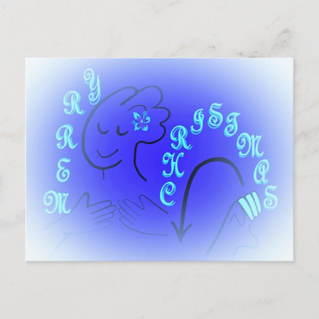 Cartão Postal De Festividades Versão do AZUL do Feliz Natal do ASL (Frente)