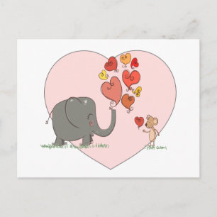 Cartão Postal De Festividades vetor de amor do namorados de elefante e rato fofi