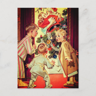 Cartão Postal De Festividades Vi Mamães Beijando a Vintage do Papai Noel
