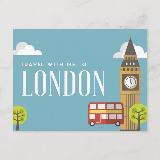 Cartão Postal De Festividades Viagem comigo para Londres Inglaterra (Frente)