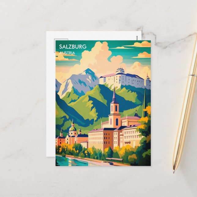 Cartão Postal De Festividades Viagem de Salzburg Áustria (Frente/Verso In Situ)