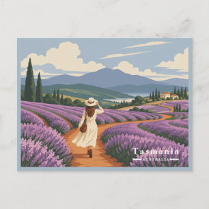 Cartão Postal De Festividades Viagem Garota Lavanda Tasmânia Vintage