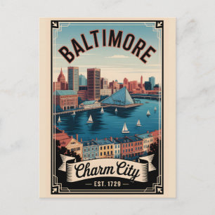 Cartão Postal De Festividades Viagem Retro Baltimore Maryland Vintage