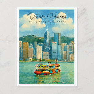 Cartão Postal De Festividades Viagem Retro Porto de Vitória Hong Kong