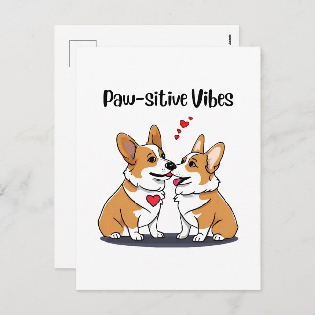 Cartão Postal De Festividades Vibes Corgis no Amor (Frente/Verso)
