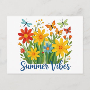 Cartão Postal De Festividades Vibrações de Verão Floral com Borboletas-64534