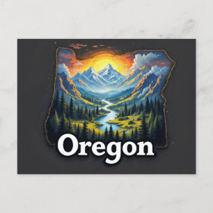 Cartão Postal De Festividades Vibrant Oregon Landscape Art Montagem Ilustrada