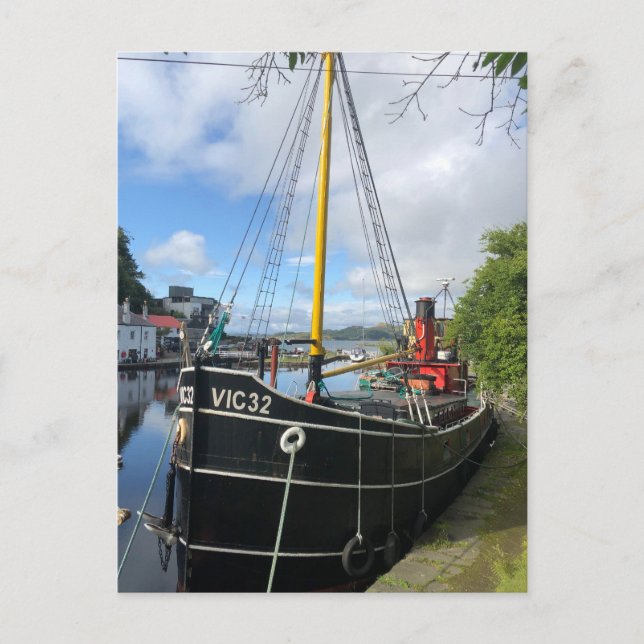 Cartão Postal De Festividades Vic32 Puffer Boat na bacia do Canal de Crinan, Esc (Frente)