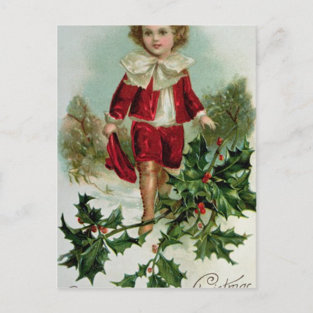 Cartão Postal De Festividades Victorian Christmas postcard depicting a boy (Frente)