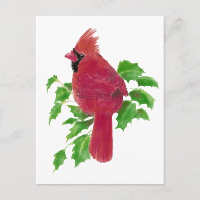 Cartão Postal De Festividades Vida Selvagem de Aves de Natal, Aquarela (Frente)