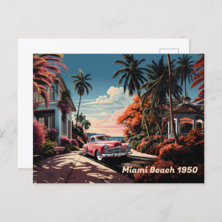 Cartão Postal De Festividades Vila do jardim de Miami Beach, nos anos 50