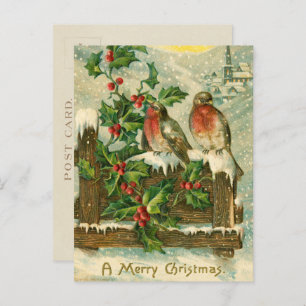 Cartão Postal De Festividades Vintage 1906 Birds no Natal da Neve